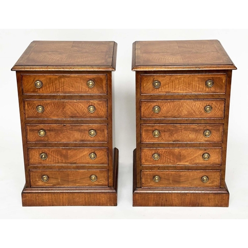 236 - BEDSIDE CHESTS, a pair, George III design figured walnut and crossbanded, each with four drawers, 77... 