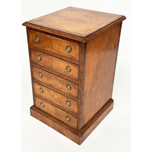 236 - BEDSIDE CHESTS, a pair, George III design figured walnut and crossbanded, each with four drawers, 77... 