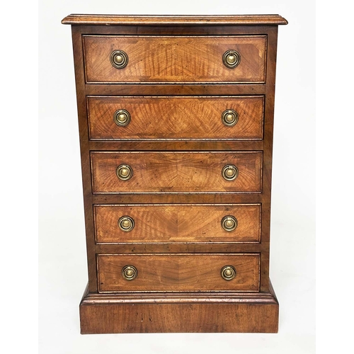 236 - BEDSIDE CHESTS, a pair, George III design figured walnut and crossbanded, each with four drawers, 77... 