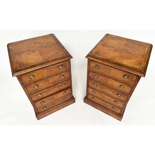 236 - BEDSIDE CHESTS, a pair, George III design figured walnut and crossbanded, each with four drawers, 77... 