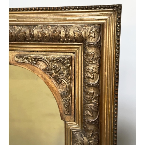 237 - OVERMANTEL MIRROR, late 19th century giltwood and composition rectangular with arched and beaded fra... 