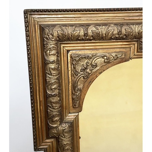 237 - OVERMANTEL MIRROR, late 19th century giltwood and composition rectangular with arched and beaded fra... 