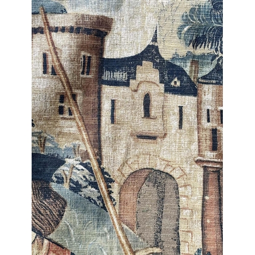 241 - WALL HANGING, 16th century style, Tapestry style depiction of courtly hunting scene, 212cm H x 241cm... 