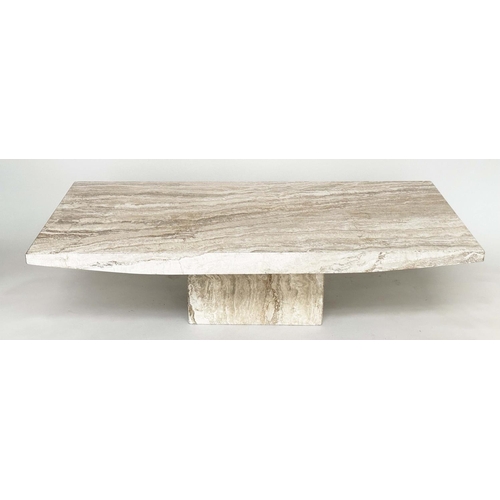 242 - TRAVERTINE LOW TABLE, 1970's Italian travertine marble rectangular with shaped sides and plinth base... 