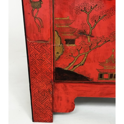 255 - MARRIAGE CABINET, early 20th century Chinese scarlet lacquered and gilt Chinoiserie decorated with t... 