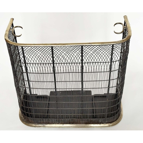 260 - NURSERY FENDER, Victorian wrought iron and mesh panelled with brass top and bottom rails and decorat... 