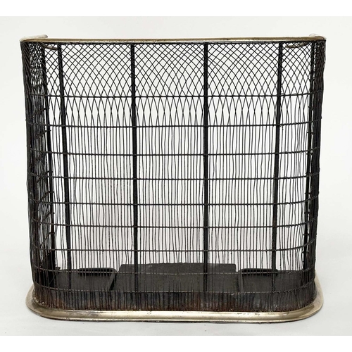 260 - NURSERY FENDER, Victorian wrought iron and mesh panelled with brass top and bottom rails and decorat... 