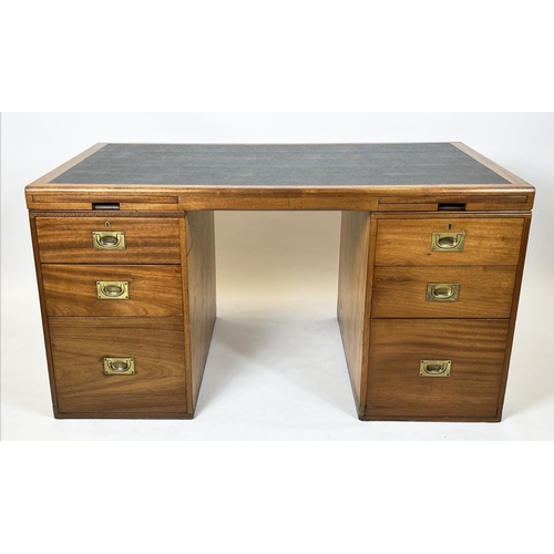 264 - WARING & GILLOW CAMPAIGN STYLE PEDESTAL DESK, mahogany with six drawers, two brushing slides and cab... 