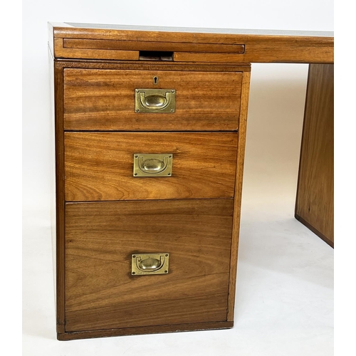 264 - WARING & GILLOW CAMPAIGN STYLE PEDESTAL DESK, mahogany with six drawers, two brushing slides and cab... 