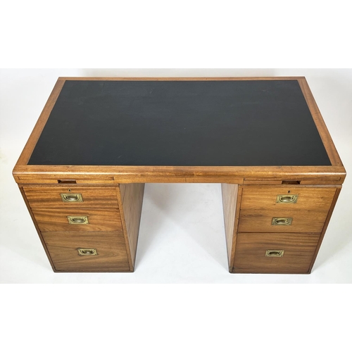 264 - WARING & GILLOW CAMPAIGN STYLE PEDESTAL DESK, mahogany with six drawers, two brushing slides and cab... 