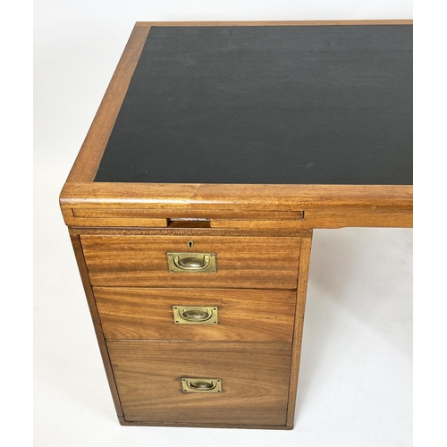 264 - WARING & GILLOW CAMPAIGN STYLE PEDESTAL DESK, mahogany with six drawers, two brushing slides and cab... 