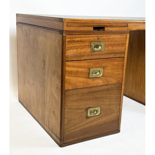 264 - WARING & GILLOW CAMPAIGN STYLE PEDESTAL DESK, mahogany with six drawers, two brushing slides and cab... 