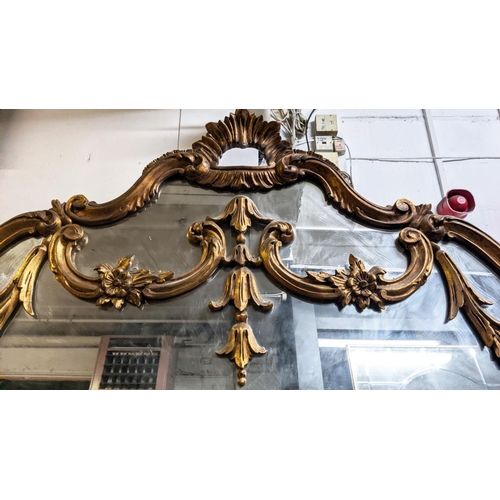 266 - OVERMANTEL MIRROR, 231cm H x 189cm, late 19th/early 20th century giltwood of large proportions with ... 