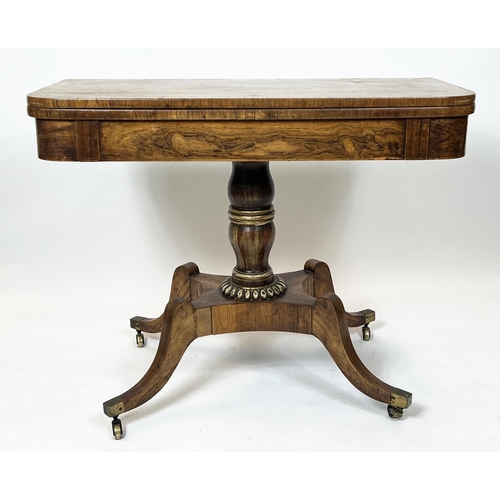 337 - CARD TABLE, 74cm H x 97cm x 47cm, Regency kingwood, satinwood, grained and parcel gilt with hinged t... 