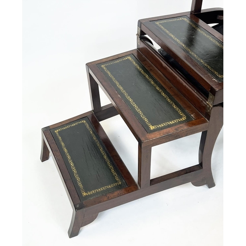 338 - METAMORPHIC LIBRARY STEPS, Regency style mahogany after a design by Morgan and Sanders with black le... 