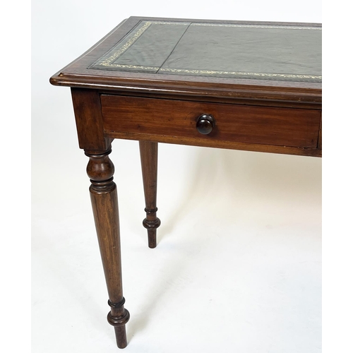 339 - WRITING TABLE, 74cm H x 104cm x 52cm, Victorian mahogany with green leather top above two drawers.