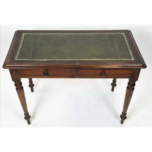 339 - WRITING TABLE, 74cm H x 104cm x 52cm, Victorian mahogany with green leather top above two drawers.