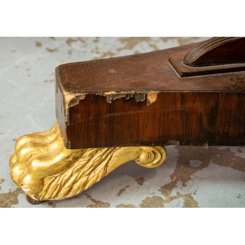 340 - BREAKFAST TABLE, Regency rosewood, parcel gilt and brass mounted with circular top, paw feet and cas... 