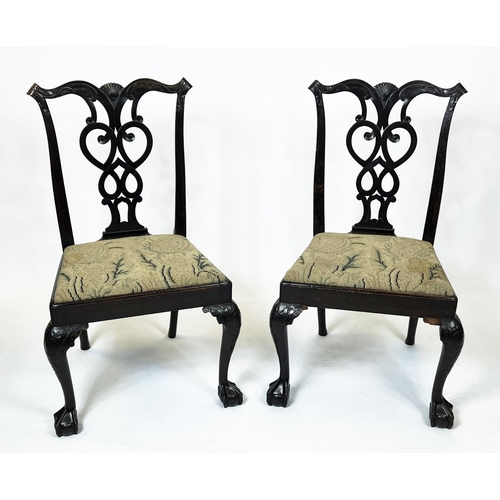 346 - SIDE CHAIRS, 95cm H x 58cm, a pair, George II mahogany with needlework drop in seats. (2)