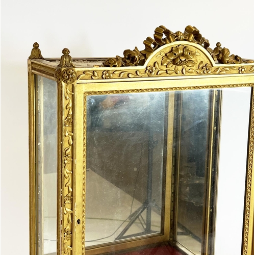 356 - TABLE TOP VITRINE, 66cm H x 46cm x 19cm, 19th century Italian giltwood with glazed door.