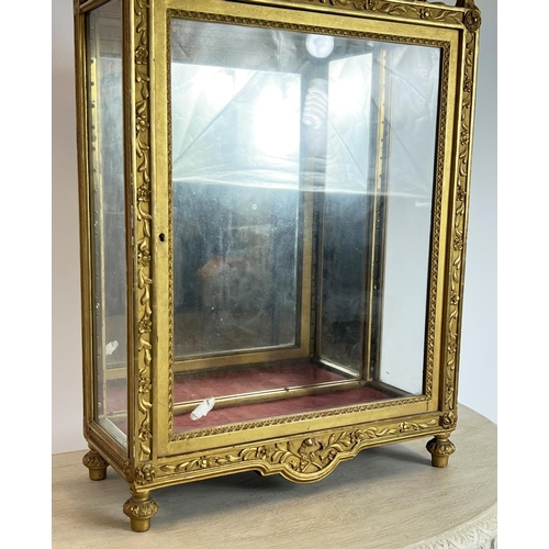 356 - TABLE TOP VITRINE, 66cm H x 46cm x 19cm, 19th century Italian giltwood with glazed door.