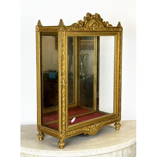 356 - TABLE TOP VITRINE, 66cm H x 46cm x 19cm, 19th century Italian giltwood with glazed door.