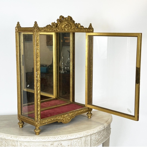 356 - TABLE TOP VITRINE, 66cm H x 46cm x 19cm, 19th century Italian giltwood with glazed door.