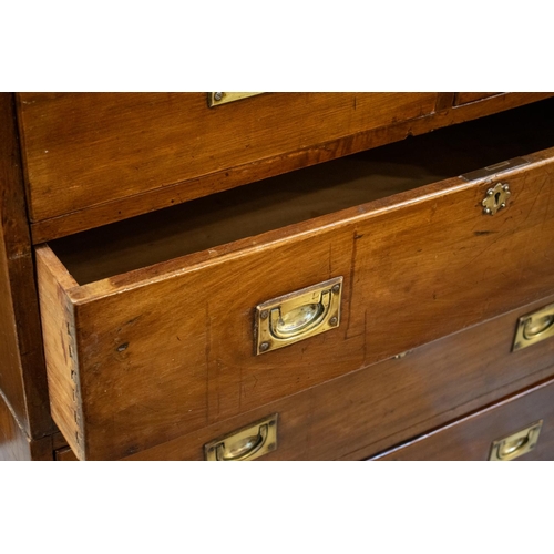 384 - CAMPAIGN CHEST, 94cm H x 92cm x 50cm, Victorian mahogany in two parts with five drawers.