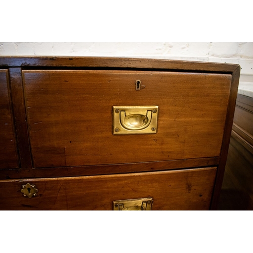 384 - CAMPAIGN CHEST, 94cm H x 92cm x 50cm, Victorian mahogany in two parts with five drawers.