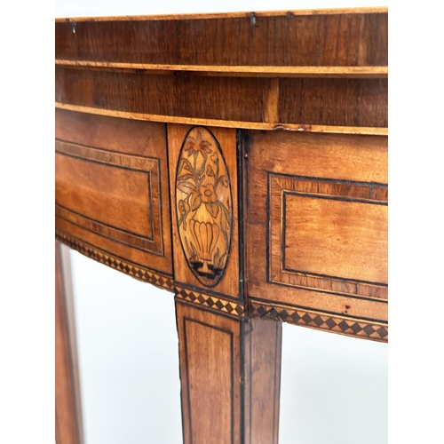 391 - GEORGE III SATINWOOD CARD TABLE, demilune rosewood crossbanded with paterae headed square tapering s... 