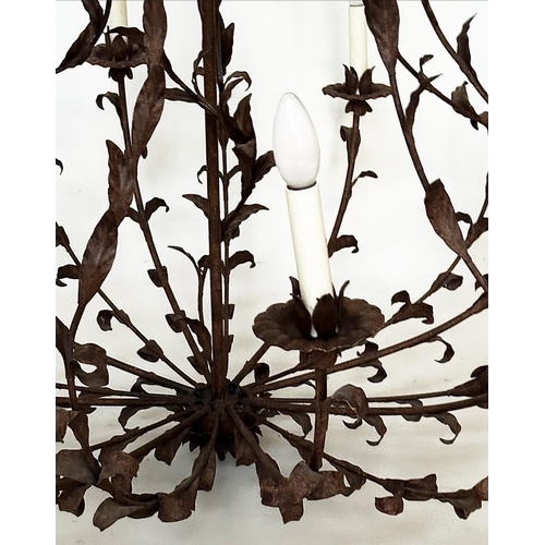 394 - CHANDELIER, wrought iron, ten arm of trailing leaf design, 110cm x 110cm.