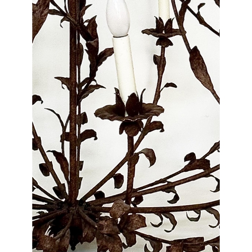 394 - CHANDELIER, wrought iron, ten arm of trailing leaf design, 110cm x 110cm.