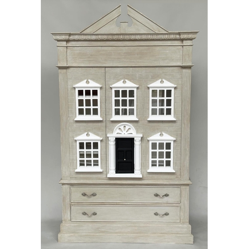 397 - DOLLS HOUSE WARDROBE, in the form of a Georgian London Townhouse with two doors enclosing hanging sp... 