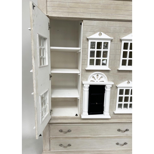 397 - DOLLS HOUSE WARDROBE, in the form of a Georgian London Townhouse with two doors enclosing hanging sp... 