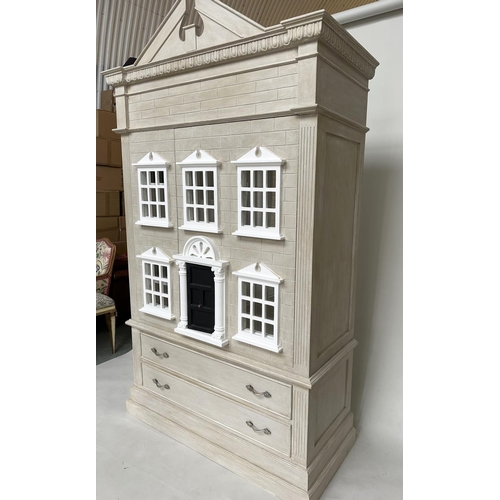 397 - DOLLS HOUSE WARDROBE, in the form of a Georgian London Townhouse with two doors enclosing hanging sp... 