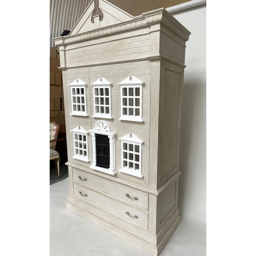 397 - DOLLS HOUSE WARDROBE, in the form of a Georgian London Townhouse with two doors enclosing hanging sp... 