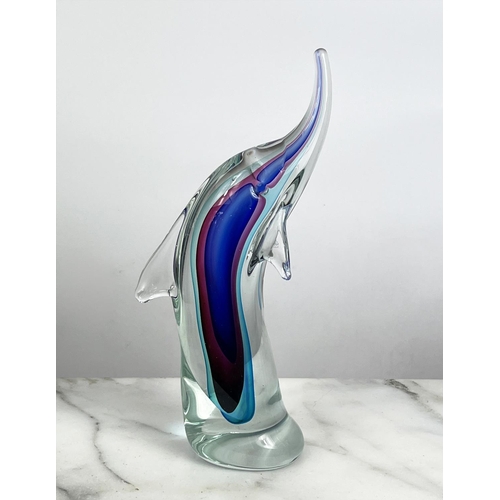 4 - MURANO GLASS DOLPHINS, a pod of five, mid-century Italian hand blown glass, each 30cm H approx. (5)