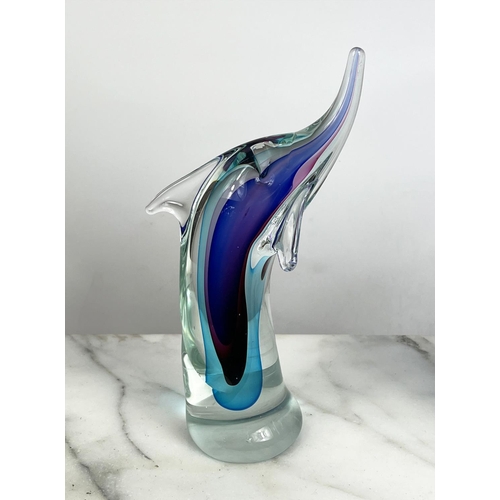 4 - MURANO GLASS DOLPHINS, a pod of five, mid-century Italian hand blown glass, each 30cm H approx. (5)