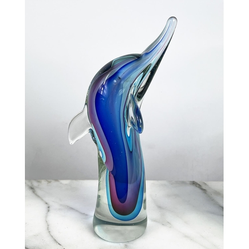 4 - MURANO GLASS DOLPHINS, a pod of five, mid-century Italian hand blown glass, each 30cm H approx. (5)