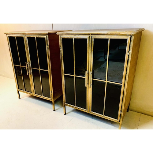 409 - DISPLAY CABINETS, PAIR, 88cm high, 63cm wide, 38cm deep, Regency style, gilt metal frames and glazed... 