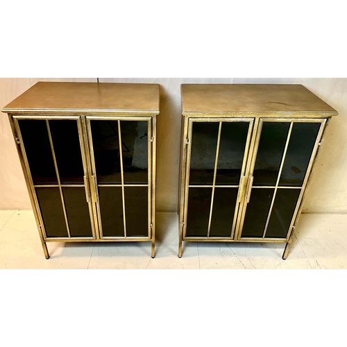 409 - DISPLAY CABINETS, PAIR, 88cm high, 63cm wide, 38cm deep, Regency style, gilt metal frames and glazed... 