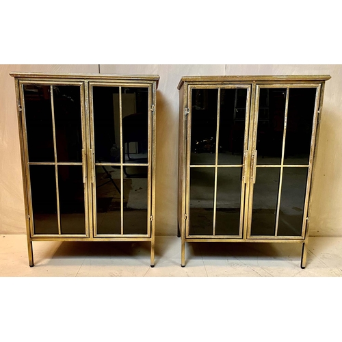 409 - DISPLAY CABINETS, PAIR, 88cm high, 63cm wide, 38cm deep, Regency style, gilt metal frames and glazed... 