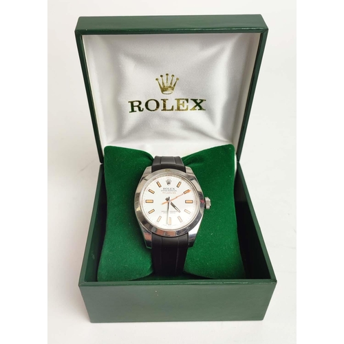 5 - A ROLEX OYSTER PERPETUAL 'MILGAUSS' GENTS WRISTWATCH, white face, stainless-steel case, rubber strap... 