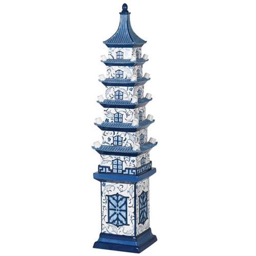 618 - DELFTWARE STYLE PAGODA TULIP VASE, 90cm high, 20cm wide.