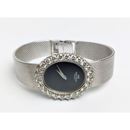 3 - MARC ESTHER OF GENEVE 18CT WHITE GOLD LADIES WRISTWATCH, 1979, the bezel set with 24 round brilliant... 