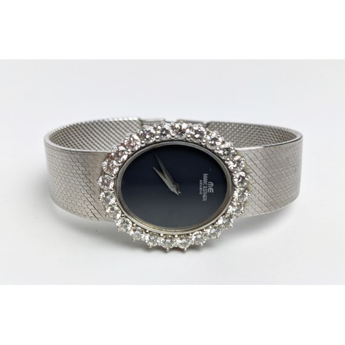 3 - MARC ESTHER OF GENEVE 18CT WHITE GOLD LADIES WRISTWATCH, 1979, the bezel set with 24 round brilliant... 