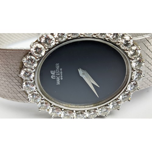 3 - MARC ESTHER OF GENEVE 18CT WHITE GOLD LADIES WRISTWATCH, 1979, the bezel set with 24 round brilliant... 