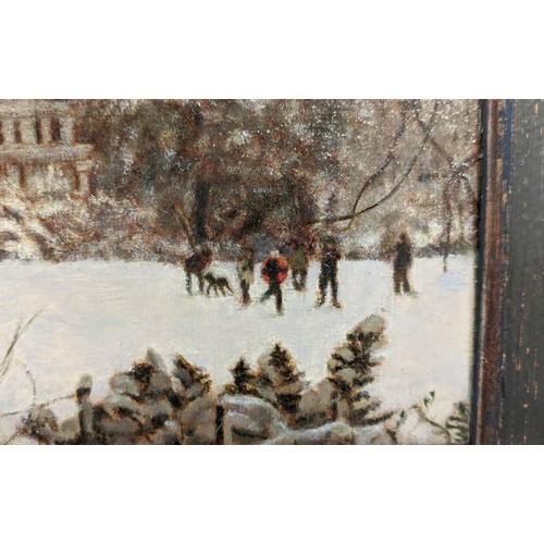 88 - BARBARA J CARTER (Contemporary school), 'Ladbroke Square Garden in the snow', oil on board, 30cm x 3... 