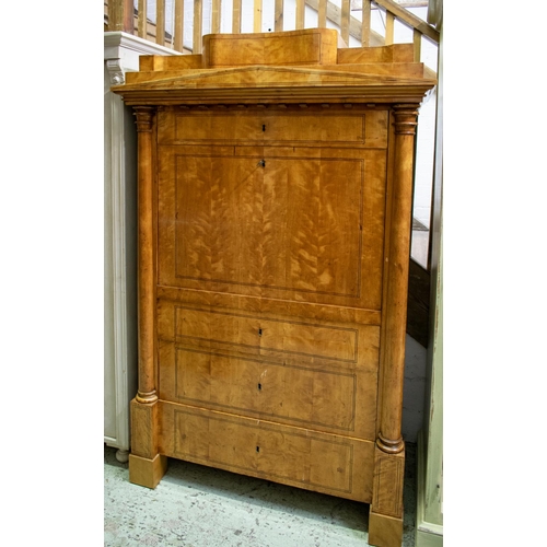 344 - SECRETAIRE, 173cm H x 110cm x 60cm, Biedermeier birch with five drawers and fall front enclosing a f... 