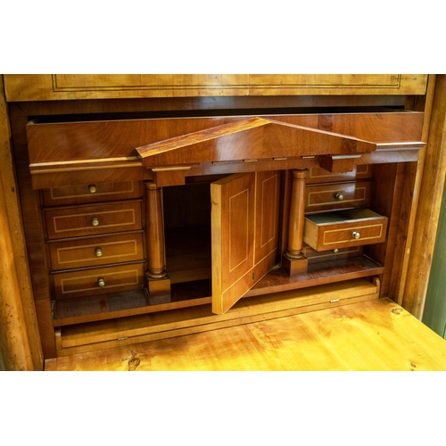 344 - SECRETAIRE, 173cm H x 110cm x 60cm, Biedermeier birch with five drawers and fall front enclosing a f... 